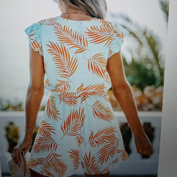 Cupshe Women's Flutter Sleeve Tropical Print Romper SZ M NWT - Picture 13 of 13
